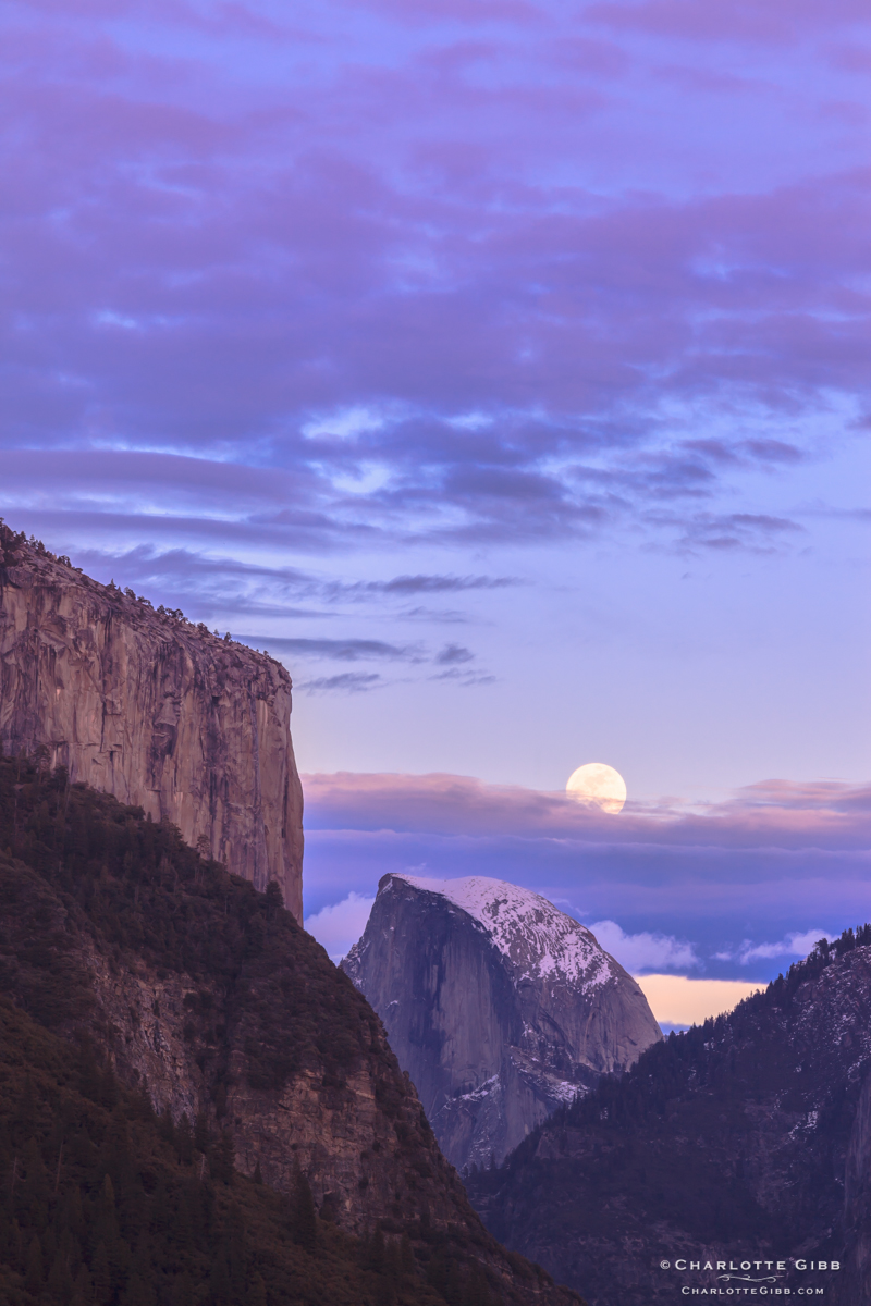 Moonrise Half Dome Sunset, Feb. 2014